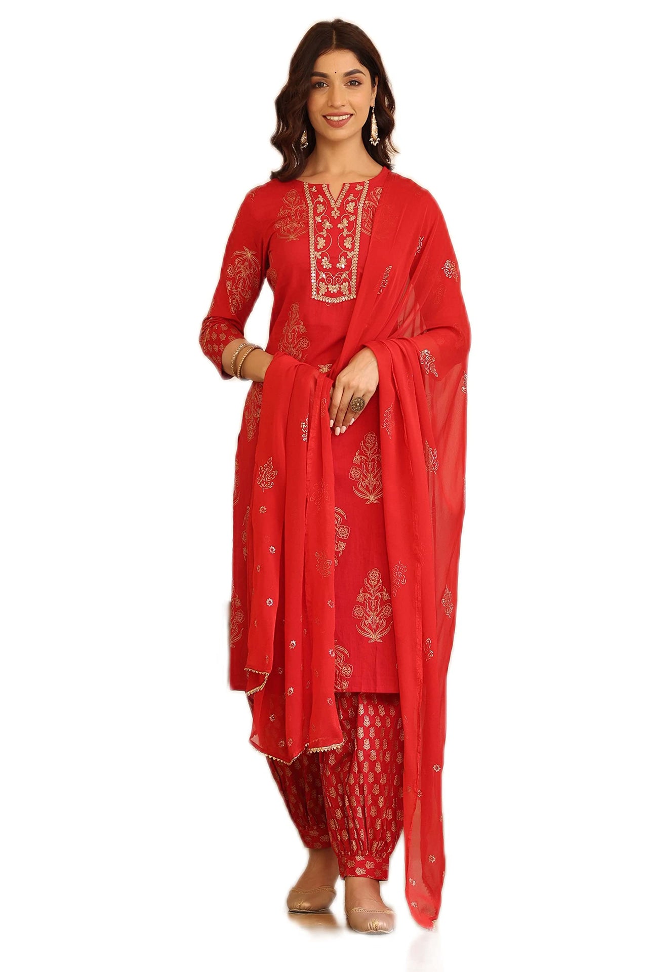Vaamsi Women's  Cotton Solid Embroidered Kurta Pant Dupatta Set