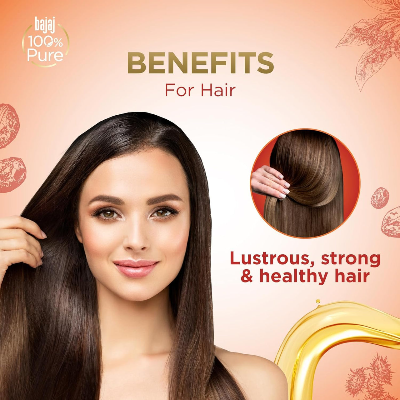 Bajaj 100% Pure Castor Oil 200ml, Pure Hair Oil, Natural Cold-Pressed Castor Oil, No Silicones, Paraben Free, Lead Free