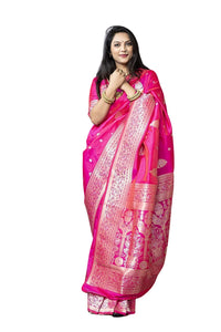 SGF11- Women's  Kanjivaram Pure Soft Silk Handloom Saree Pure Golden Zari With Blouse Piece