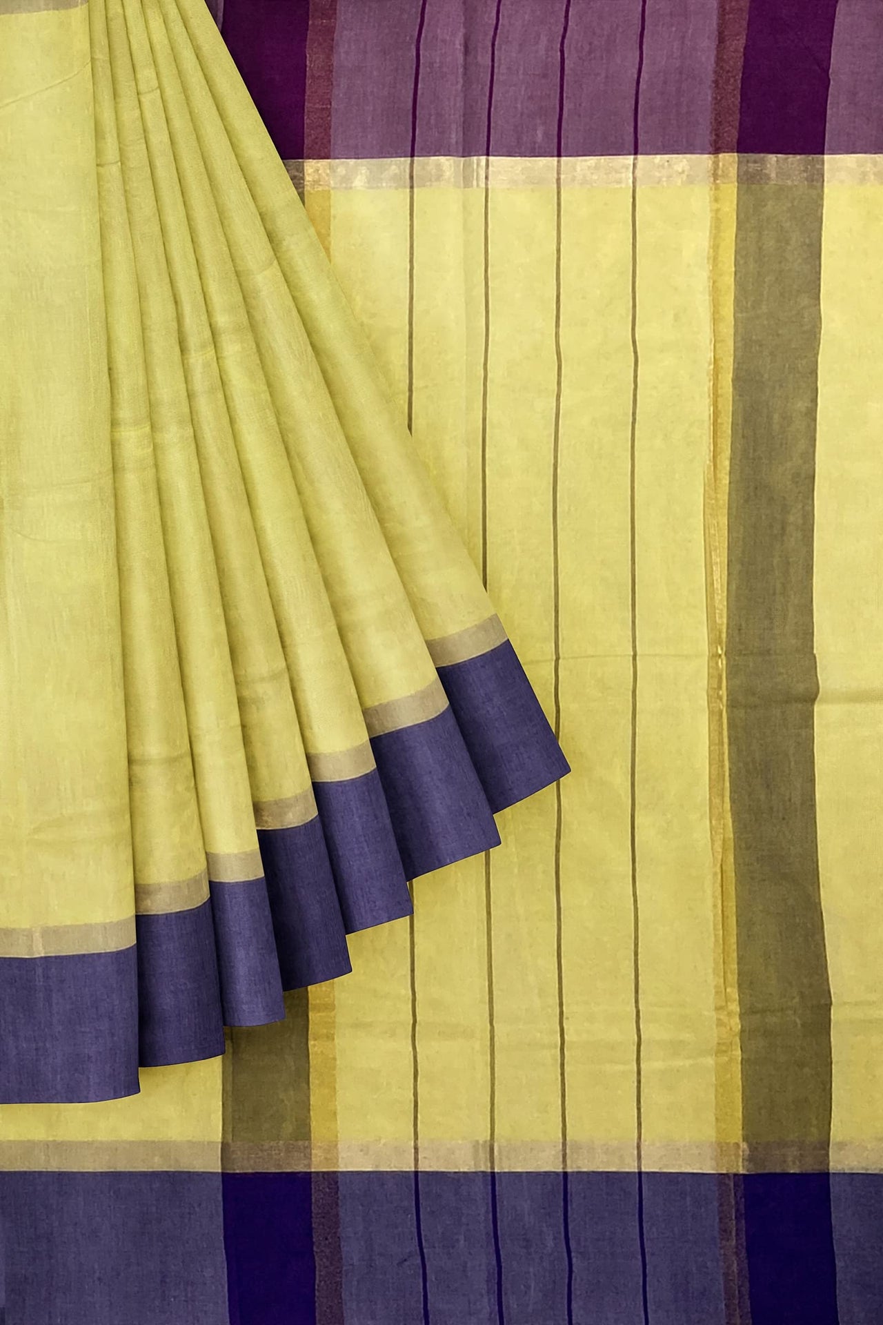 SENSAN Women’s Handloom Kanchi Cotton Saree with Blouse Piece [SKU:430] Light Beige×Navy Blue