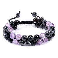 Triple Protection Bracelet for Women, Genuine Premium Healing Crystal Bracelet Amethyst Obsidian Hematite 8mm for Protection and Balance Bringing Good Luck Prosperity Happiness amethyst Triple Bracelet