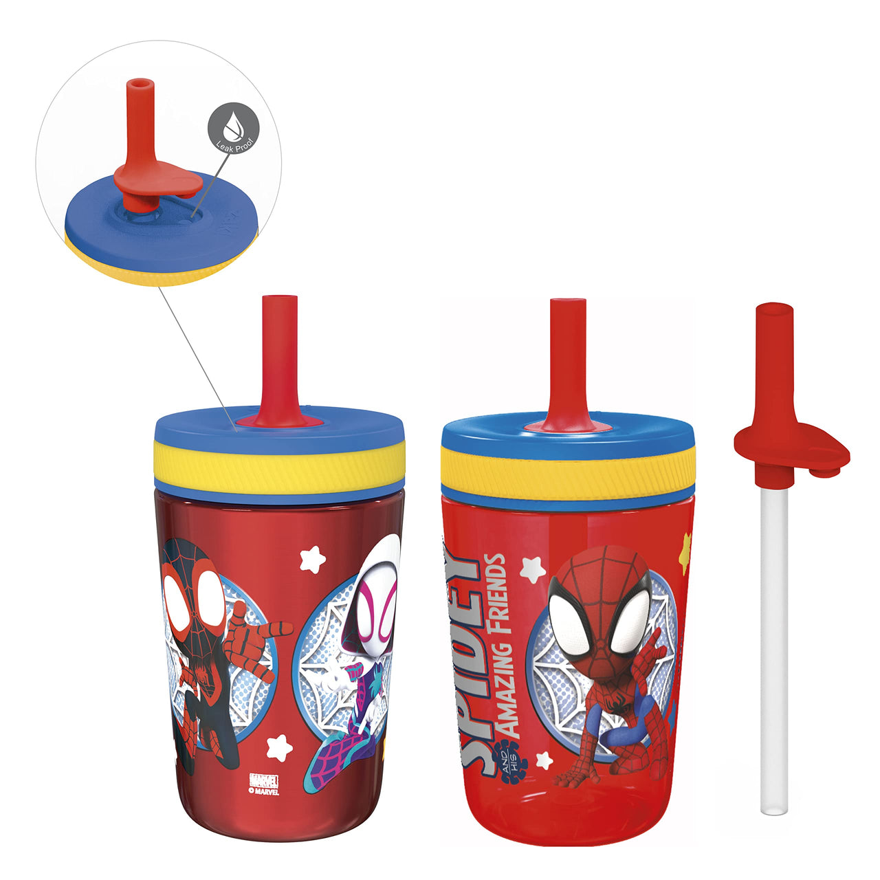 Zak Designs Spidey and His Amazing Friends Kelso Tumbler Set, Leak-Proof Screw-On Lid with Straw, Bundle for Kids Includes Plastic and Stainless Steel Cups with Bonus Sipper, 3pc Set, Non-BPA Classic