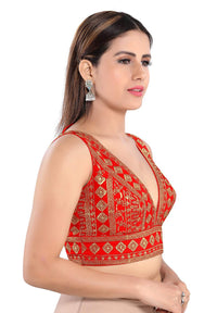 S SALWAR STUDIO Women's  Red Art Silk Readymade Saree Blouse-SSB3247-RED 42