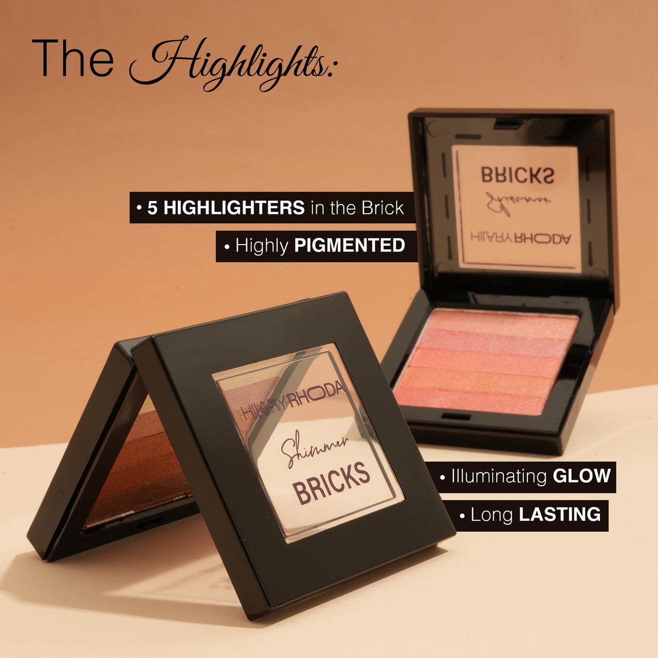 Hilary Rhoda Shimmer Bricks Highlighter Palette | Bronzers, Highlighters & Blushes | Highly Pigmented | Long Lasting & Illuminating Glow - 8.1g (Shade - 03)