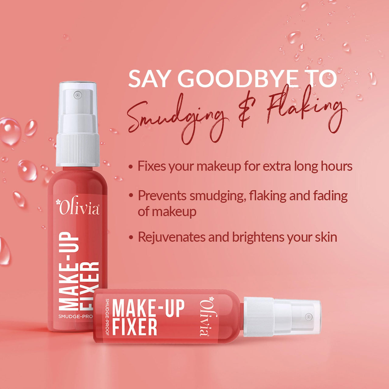 Olivia Smudgeproof Makeup Fixer Spray for Face | Long Lasting Makeup Setting Spray with Hazel, Vitamin E & Amino Acids | Smudge-Proof, Quick Dry, Paraben-Free Mist for Dewy Finish – 50ml