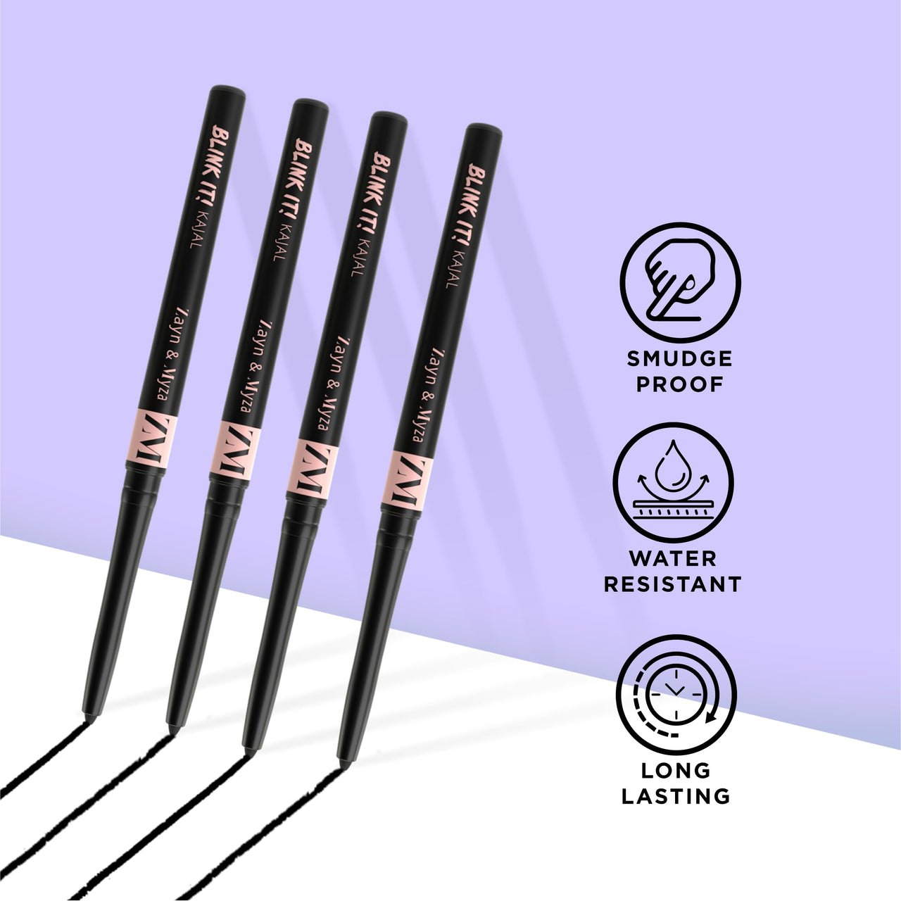 Zm Zayn & Myza Blink It Kajal -24 Hour, Smudge Proof, Waterproof, Jet Black, 0.7 g (Pack Of 2) Matte Finish