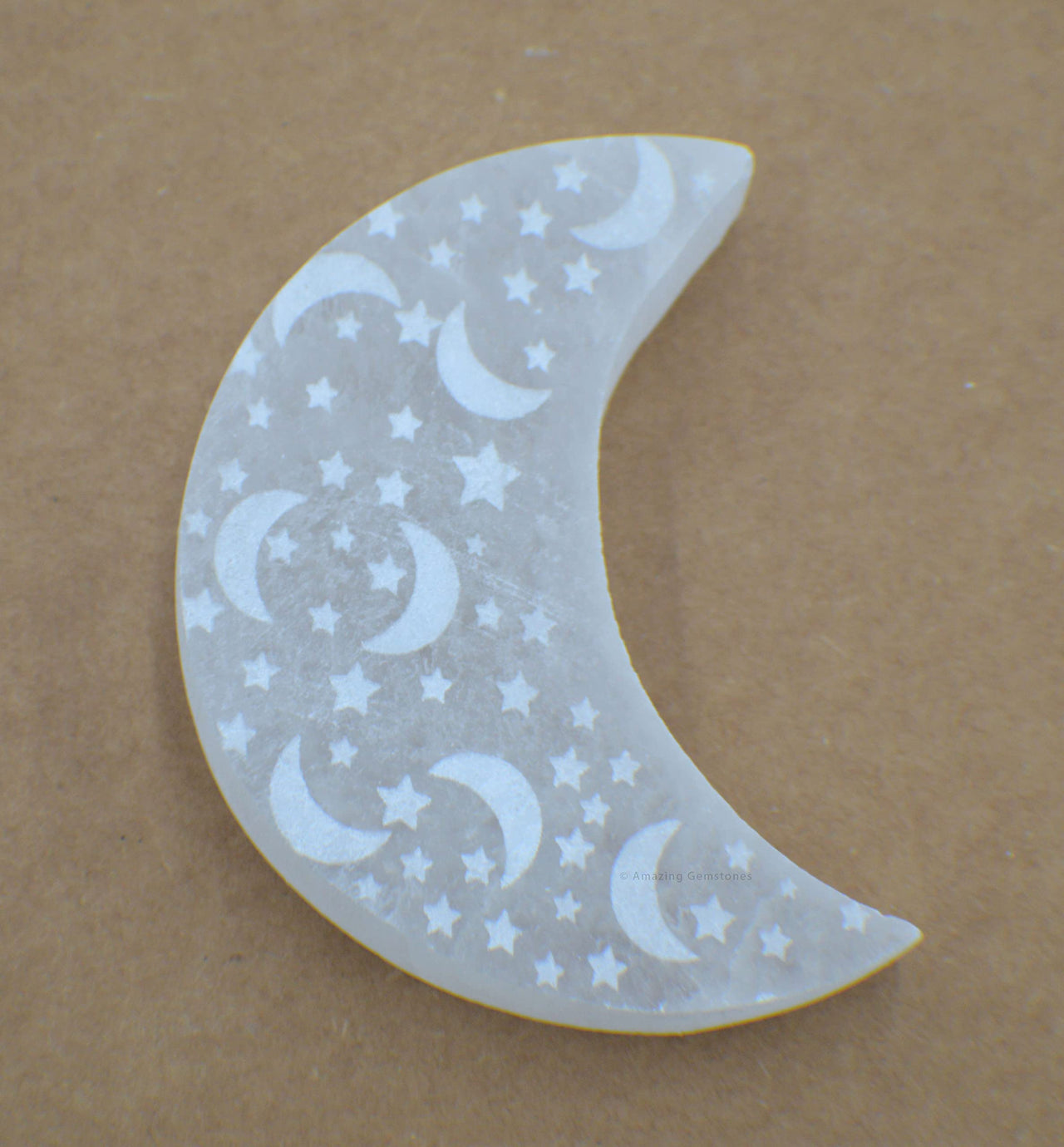 Selenite Crystal Charging Plate For Crystals And Healing Stones, 4.5" Selenite Crystal Plate Engraved Crescent Moon & Star Coaster For Home Office Table Decor (Selenite Crescent Moon)