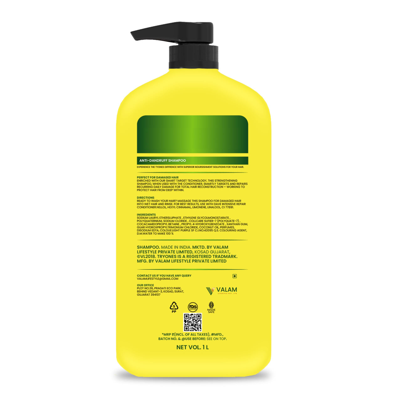 TryOnes Anti Dandruff Shampoo, Clears away dandruff flakes, Relieves from excessive oil,1000 ml