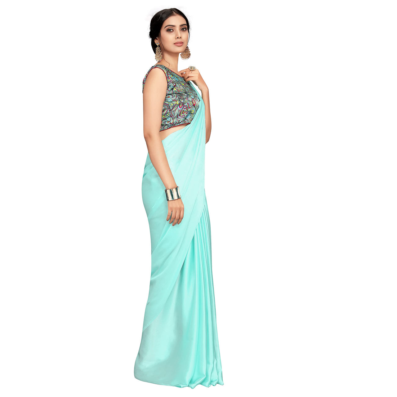 Cloud walker Women Soft Satin Silk Saree With Digital Printed Unstiched Blouse Piece(5.5m Saree +0.8m Blouse Piece).