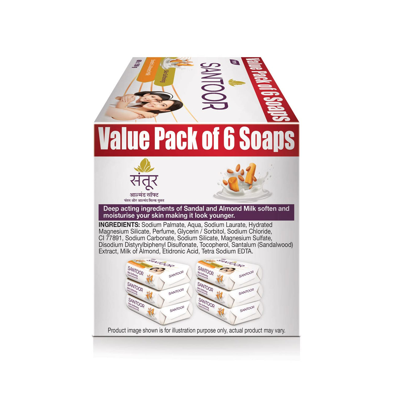 Santoor Sandalwood and Almond milk Organic Soft Bath Soap for Softer, Smoother and Moisturised Skin, Combo Offer 150 g pack of 12