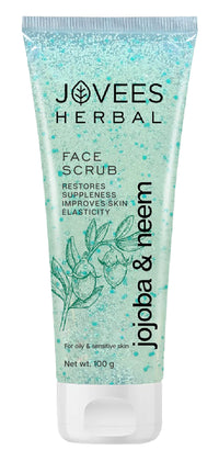 Jovees Herbal Jojoba & Neem Face Scrub | With Neem & Wheatgerm Extract | For Oily to Sensitive Skin | Gently Removes Dead Skin | Reduces Signs Of Premature Ageing 100 G