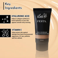 Iba Festa PRO Coverage Matte Foundation - 04 Caramel Beige, 30ml | Long Lasting | Lightweight | Oil Free & Matte Finish | 100% Natural Vegan & Cruelty-Free