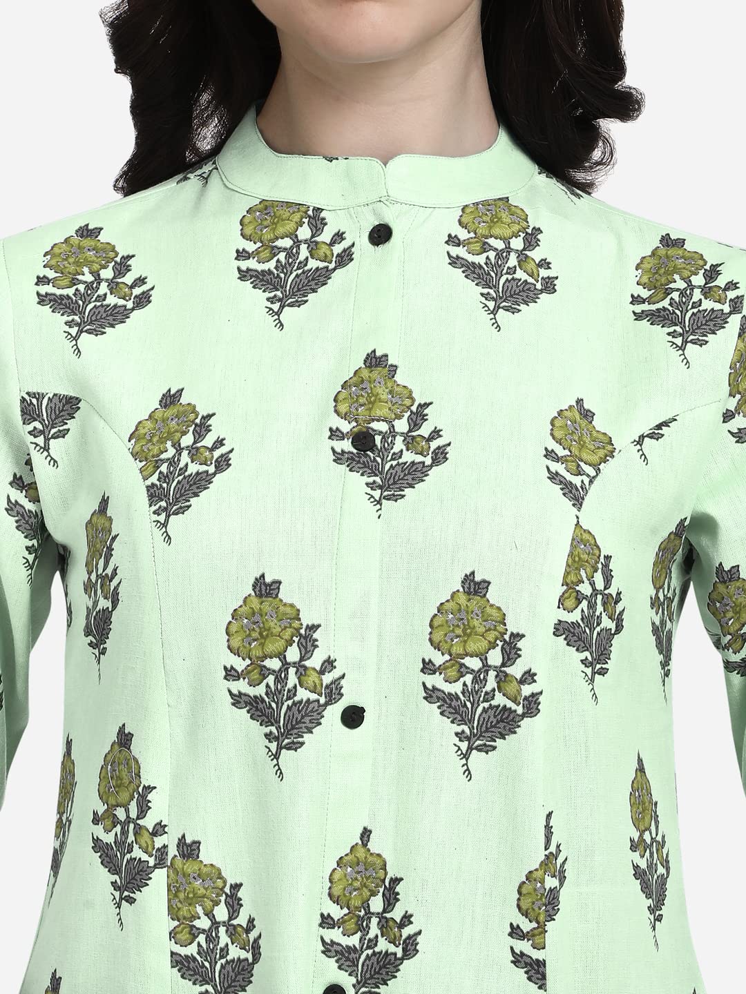 MIRCHI FASHION Women's  Cotton Bagru Printed A-Line Kurta Set with Plazzo Pant L Grey, Pink