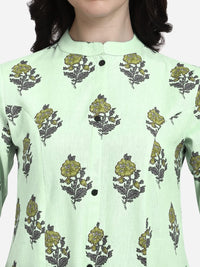 MIRCHI FASHION Women's  Cotton Bagru Printed A-Line Kurta Set with Plazzo Pant L Grey, Pink