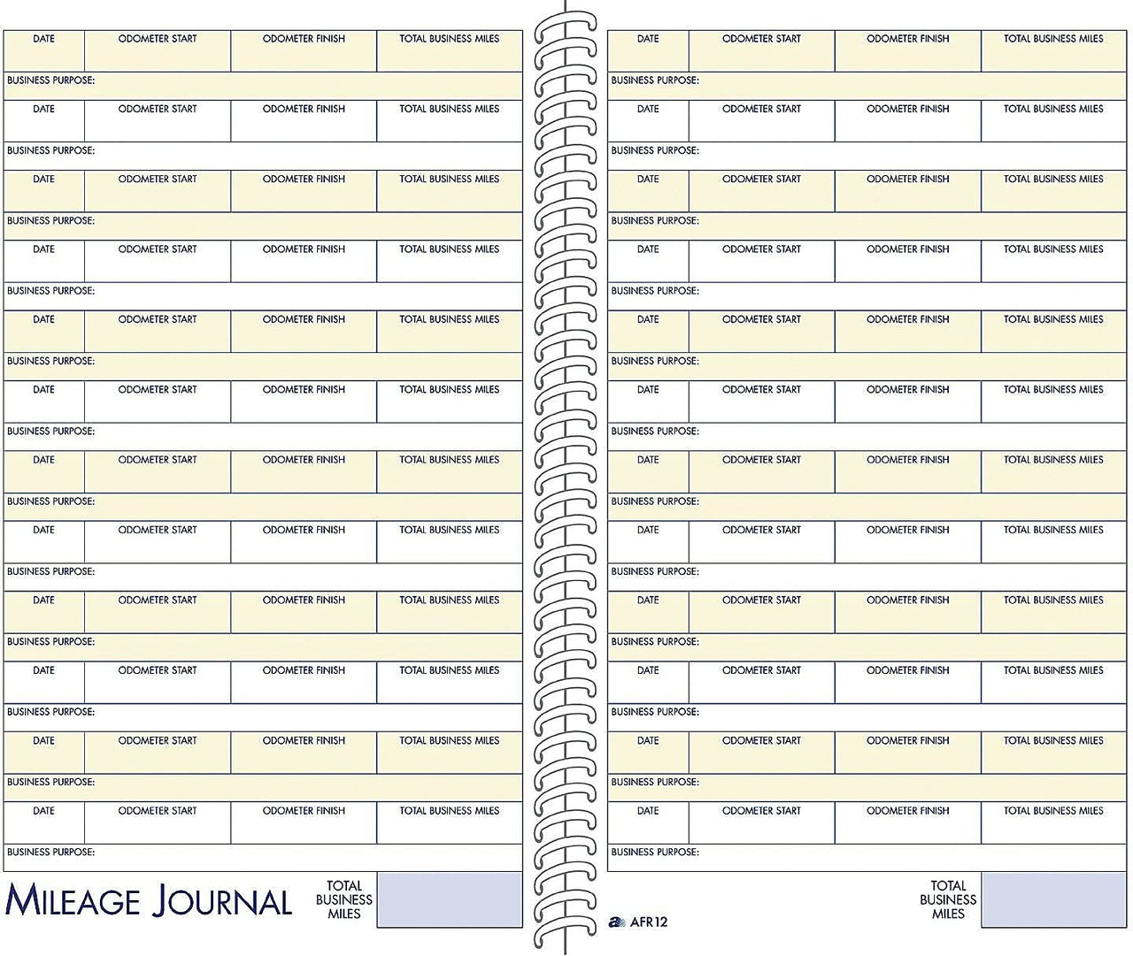 Adams ABFAFR12 Vehicle Mileage and Expense Journal, 5-1/4" x 8-1/2", Fits the Glove Box, Spiral Bound, 588 Mileage Entries, 6 Receipt Pockets,White