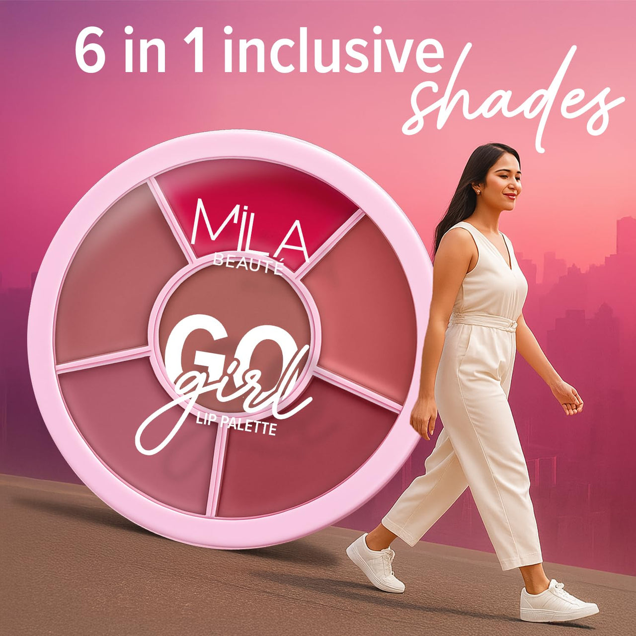 Mila Beaute Go Girl Lip Palette with 6 Pigmented Shades I Creamy Matte Finish I Hydrating Formula of Pomegranate Extract & Hyaluronic Acid I Travel Friendly Lip Palette - FOREVER PINKS & BERRIES