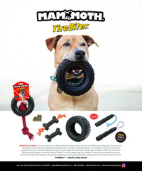 Mammoth Pet Products TireBiterII e with Cotton-Poly Rope – Natural Rubber Dog Toys for Extreme Chewers – Dog Toys for Extra Long Interactive Play – Aggressive Chewer Toys for Dogs - Large 16”, Black (31023F) Large 16” Bone w/Cotton-Poly Rope