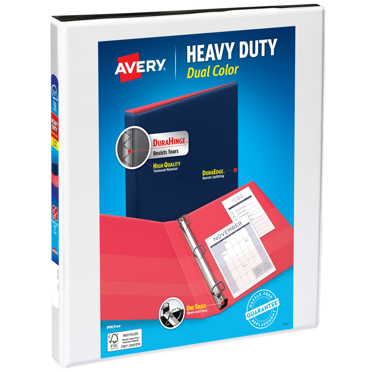 Avery Heavy-Duty Dual Color 3 Ring Binder, 1/2 Inch Slant Rings, White/Black View Binder (17880) .5"