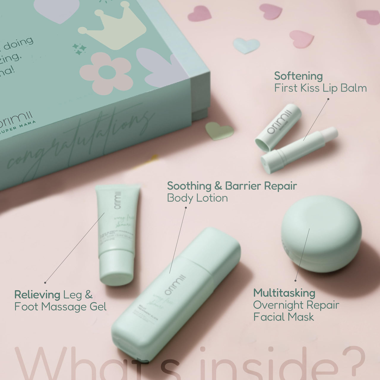 Orimii You’re Doing Amazing’ Pregnancy Self-Care Gift Box | Leg & Foot Relief Gel, Barrier Repair Lotion, Fragrance-Free Lip Balm & Overnight Face Mask | Thoughtful Baby Shower Gift for Moms-to-Be