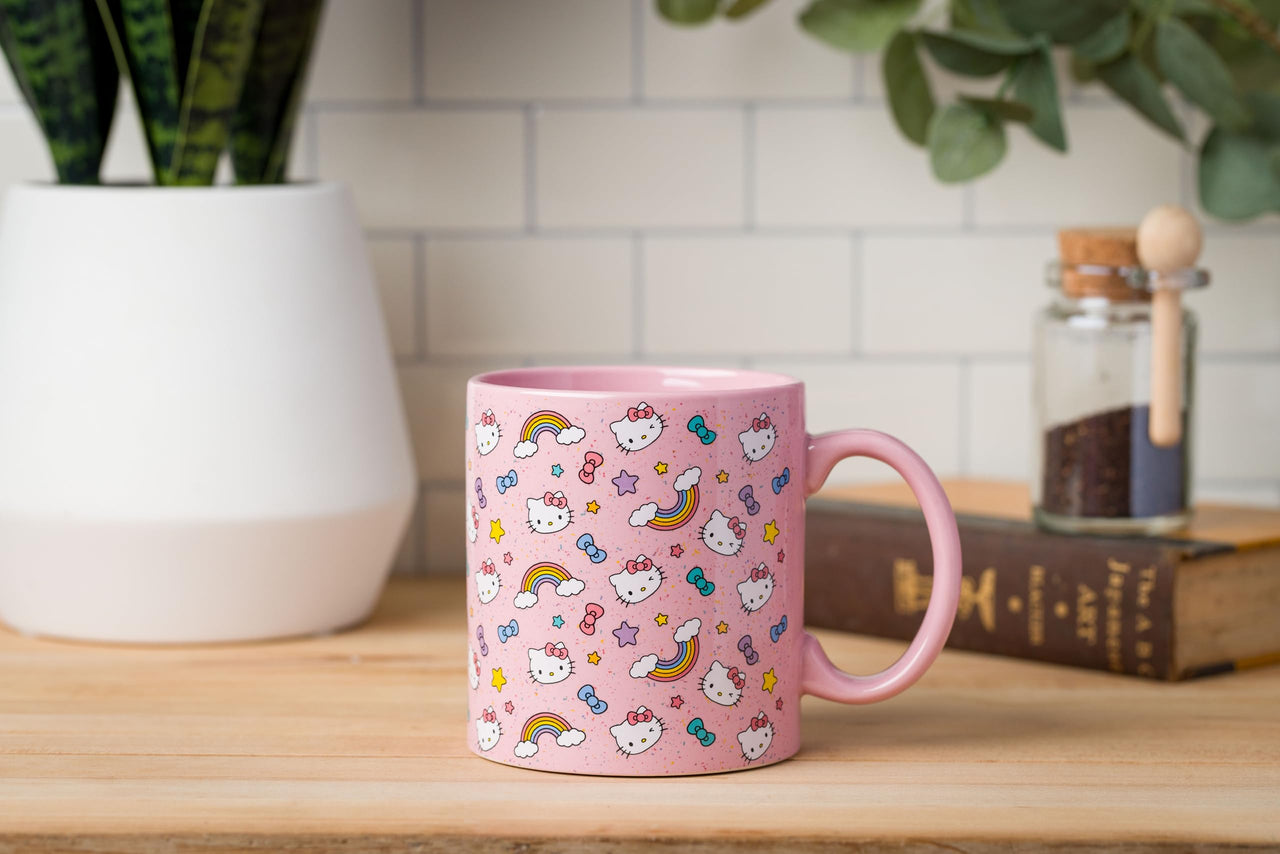 Silver Buffalo Sanrio Hello Kitty Whimsical Pastel Mug with Stars, Rainbows, and Bows, 20 Ounces