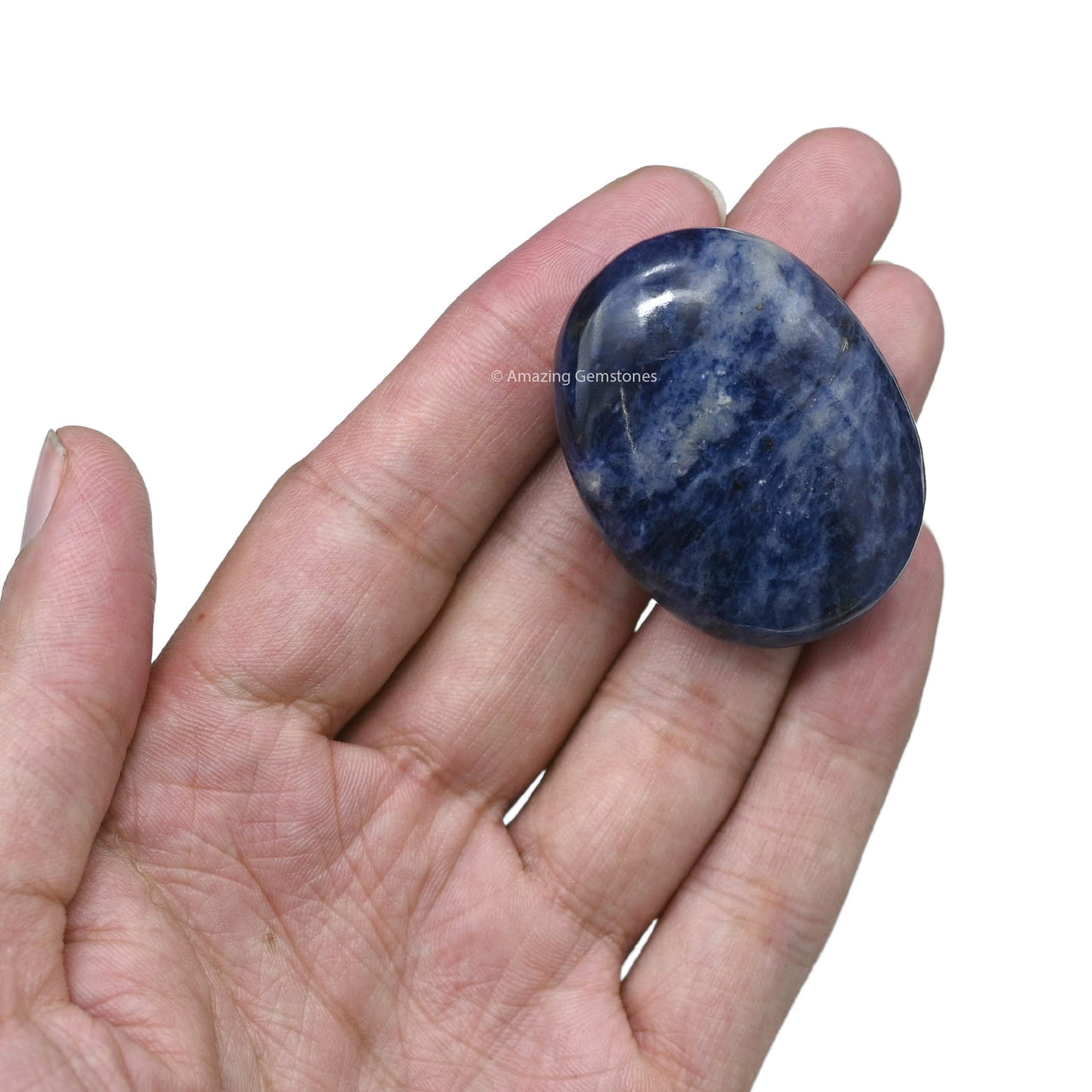 Sodalite Palm Stone - Hot Massage Worry Stone for Natural Body Chakra Balancing, Reiki Healing and Crystal Grid Sodalite