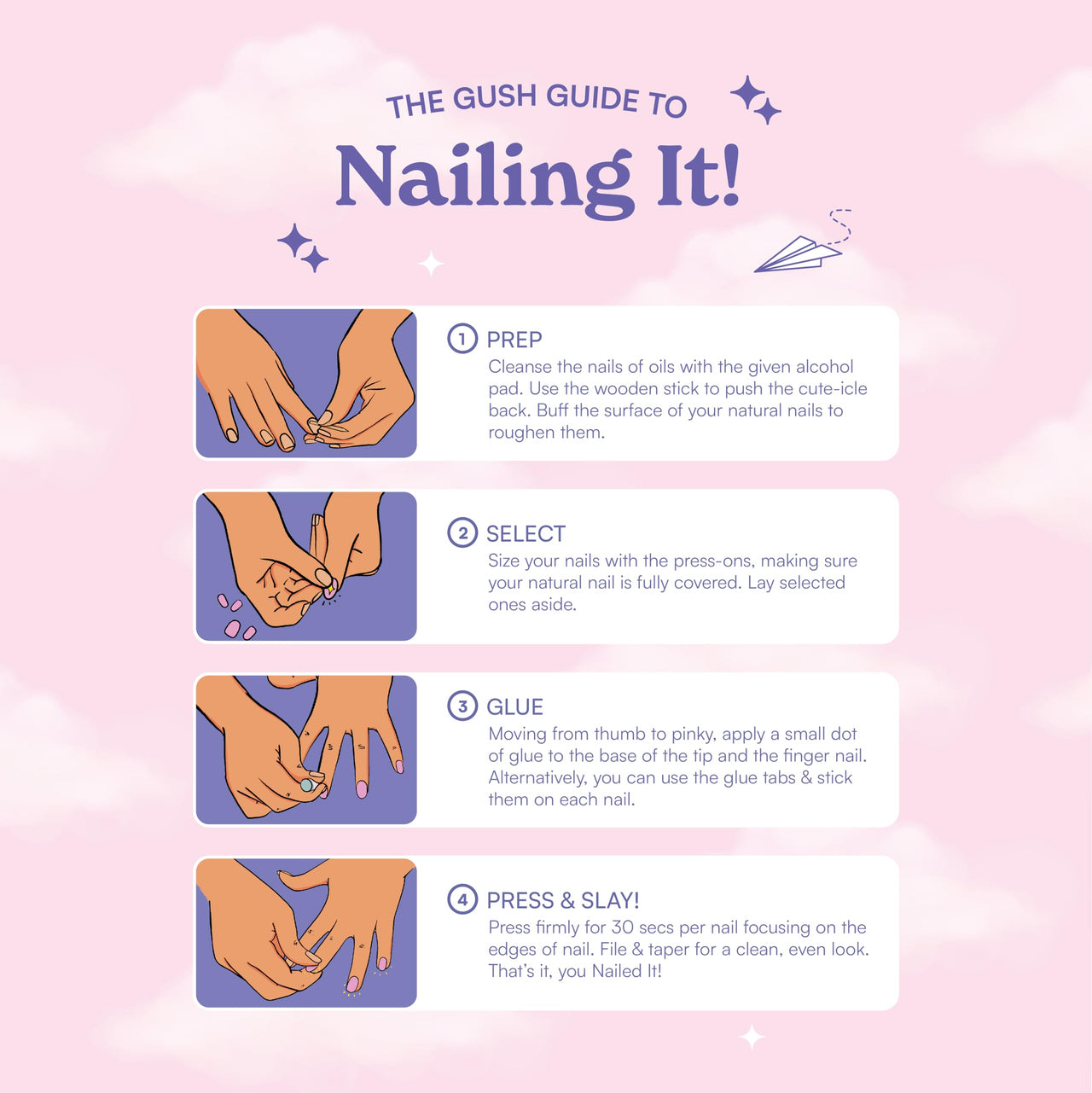 Gush Beauty Press On Nails | Reusable Nail Extensions | Artificial Fake Nails Set | For women (Sugar - Short Round)