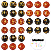 100Pcs Natural Crystal Beads Stone Gemstone Round Loose Energy Healing Beads with Free Crystal Stretch Cord for Jewelry Making (Craved Bronze Coin Mantra Red Black Agate, 6MM) Craved Bronze Coin Mantra Red Black Agate