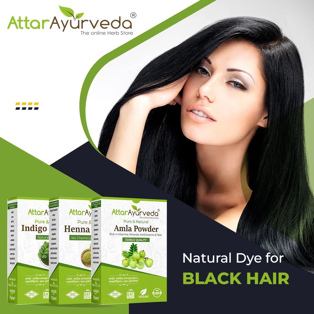 Attar Ayurveda Henna Leaves Powder, Indigo Leaves powder and Amla Powder Combo (650 Grams)