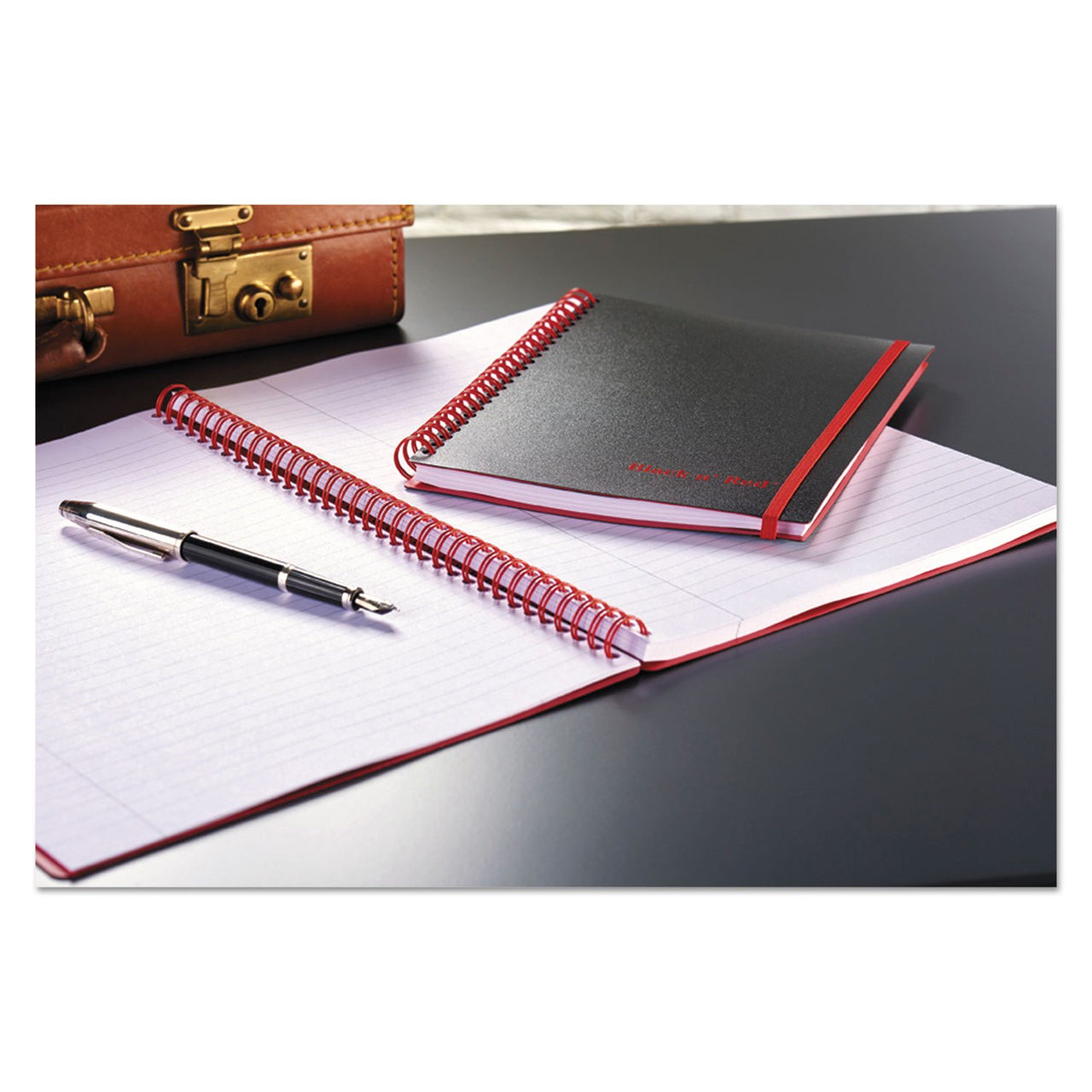 Black n' Red Notebook, Business Journal, 11-3/4" x 8-1/4", 70 Sheets, Ruled, Optik Paper, Scribzee App, Flexible Poly Cover, Wirebound, Black (E67008) 1 Count 11-3/4" x 8-1/4"