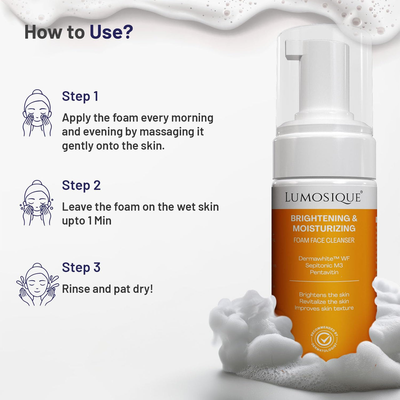 LUMOSIQUE® Brightening And Moisturizing Foam Face Cleanser for Exfoliates & Revitalize the Skin and Improves Skin Texture | For Men & Women | 100ml