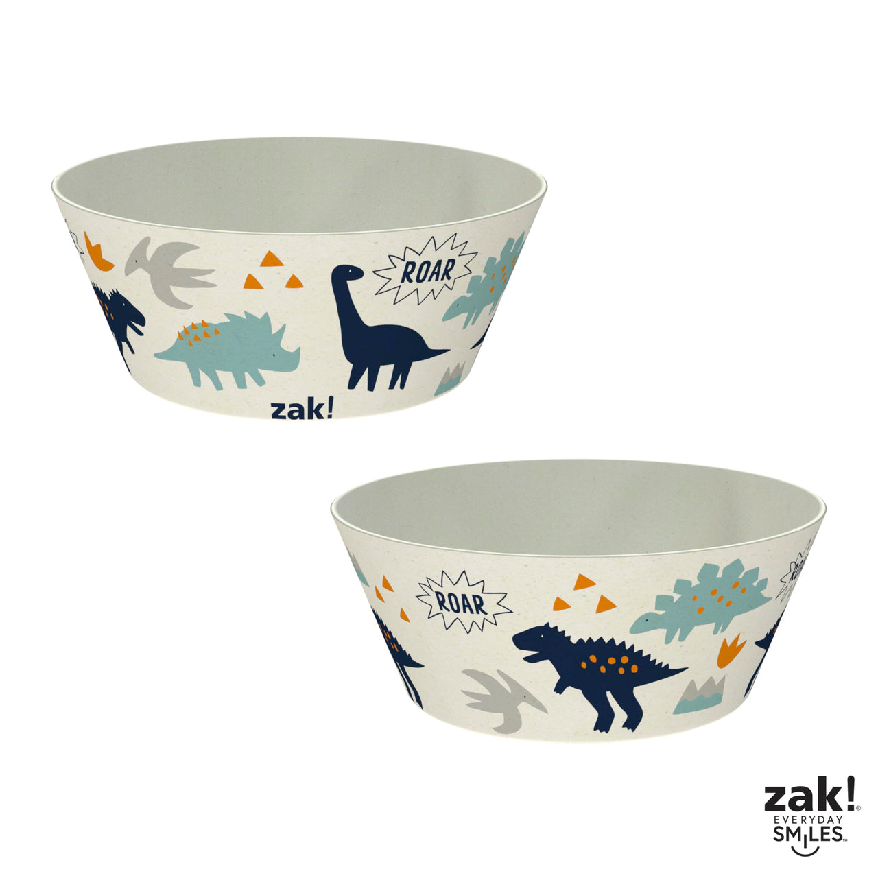 Zak Designs Kids Dinnerware Set 3 Pieces, Durable and Sustainable Melamine Bamboo Plate, Bowl, and Tumbler are Perfect For Dinner Time With Family (Zaksaurus) 8" Plate, 6" Bowl, 10oz Tumbler Zaksaurus