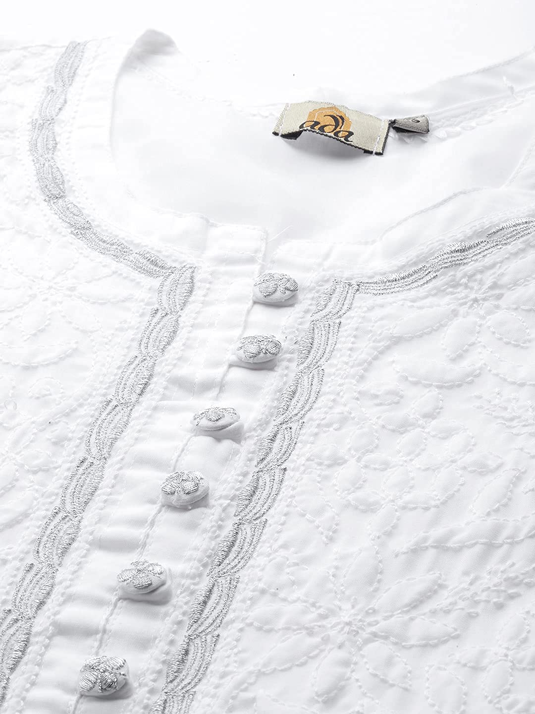 Ada Women's  Hand Embroidered Lucknowi Chikankari Cotton Straight Short Top Kurti A178625