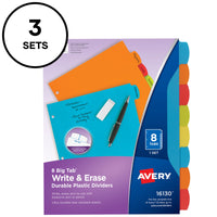 Avery Big Tab Write & Erase Durable Plastic Dividers, 8-Tab Set, Multicolor Brights, 3 Sets (21210)