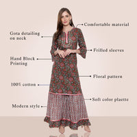 DiRaVee Girls/Women Gauhar Faizah Sanganeri Printed Sharara Kurta Set