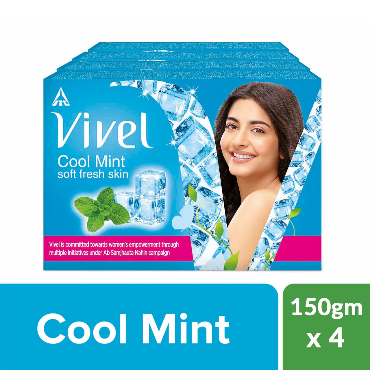 Vivel Cool Mint, Soft Fresh Skin Soap, 600g (150g - Pack of 4), Soap for Women & Men for Soft, Glowing & Moisurised Skin, All Skin Types