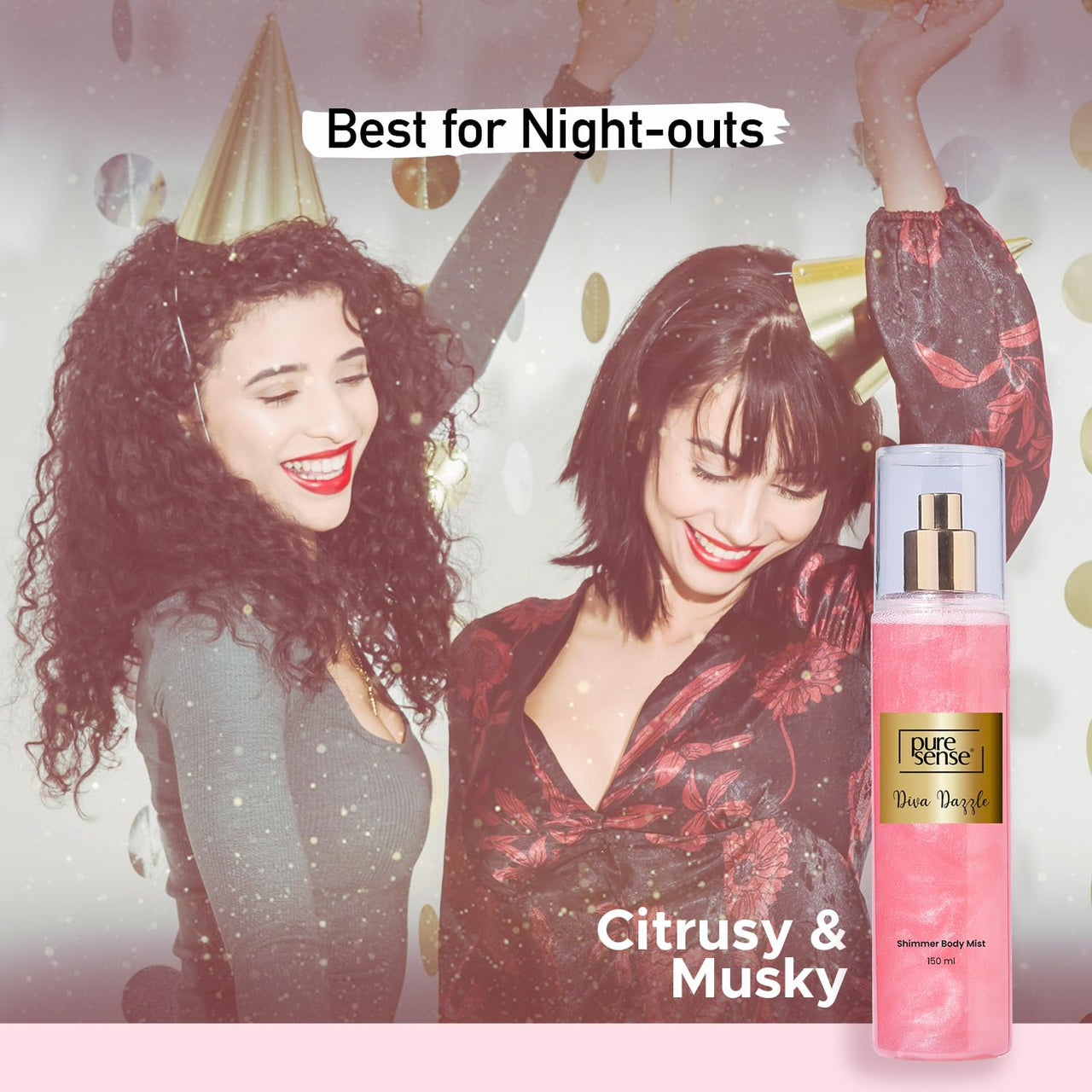 PureSense Diva Dazzle Pink Shimmer Body Mist Spray for Women | Long Lasting Luxury Refreshing Fragrance | Travel Friendly | 150ml