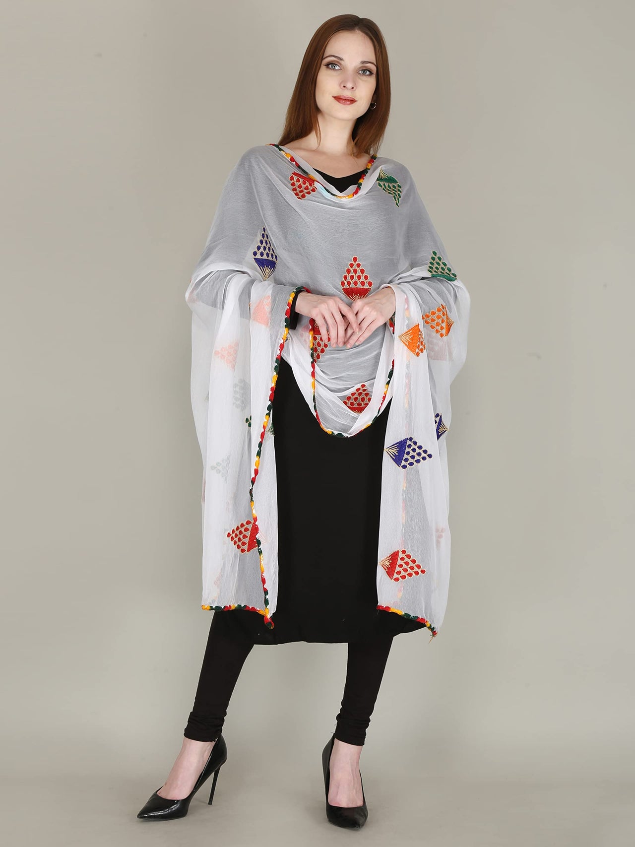 DIAMO Embroidered Chiffon Women's  Dupatta