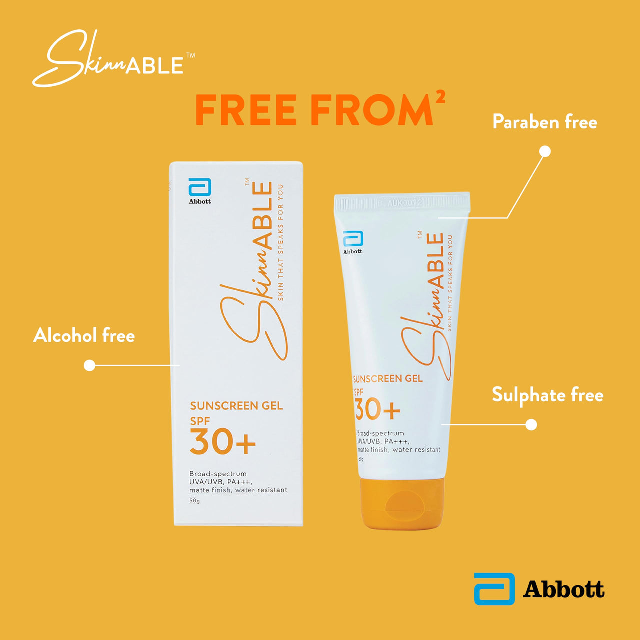 Skinnable Abbott Sunscreen Gel Spf 30+,Uva/Uvb Protection,Pa+++,Matte Finish,Non Whitening,Water Resistant,Non Comedogenic,Sunscreen For Oily,Dry,Combination,Sensitive Skin For Women&Men 50G