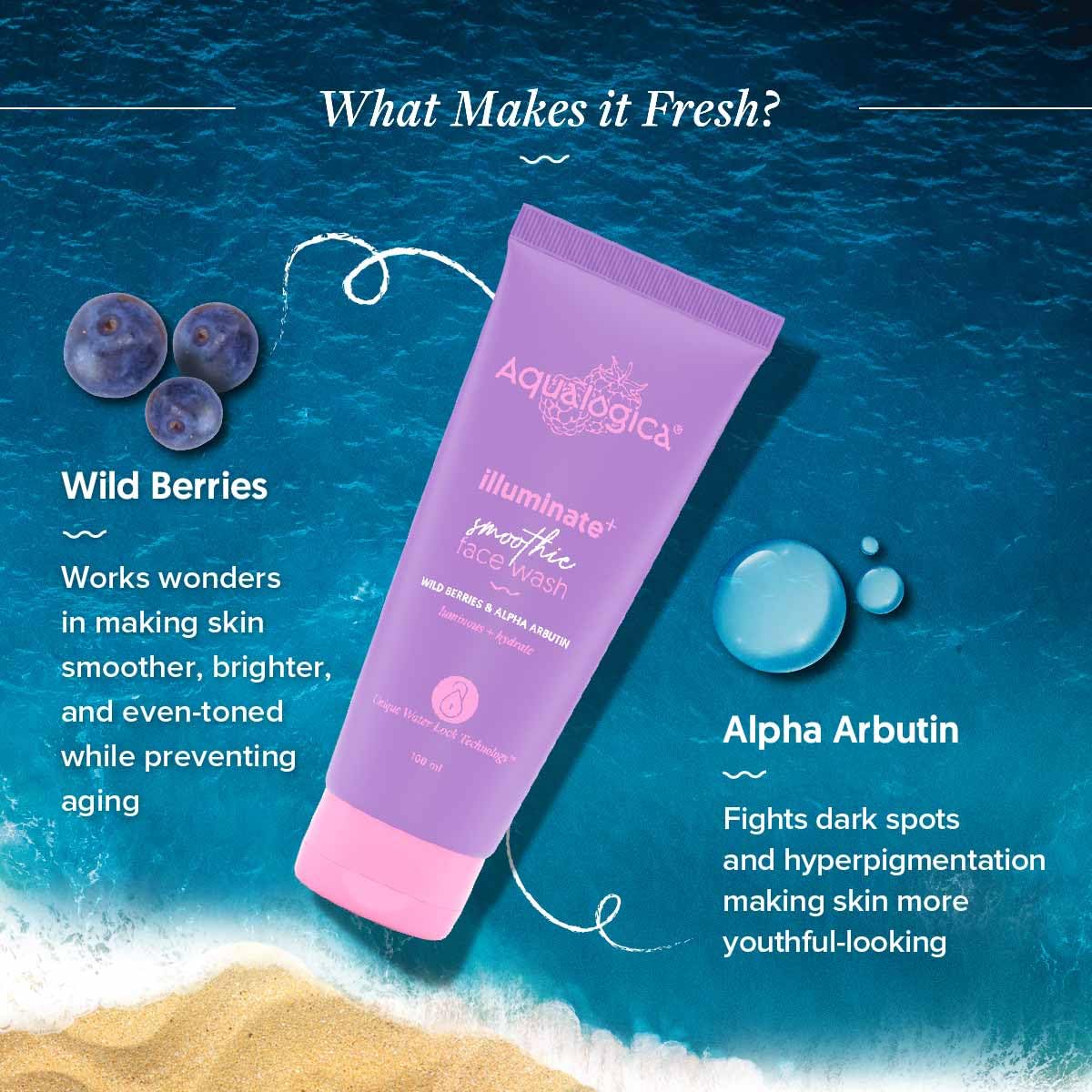 Aqualogica illuminate+ Smoothie Face Wash with Wild Berries & Alpha Arbutin for Gently Exfoliates & Hydrates Skin | For Glowing, Combination & Dry Skin -100ml