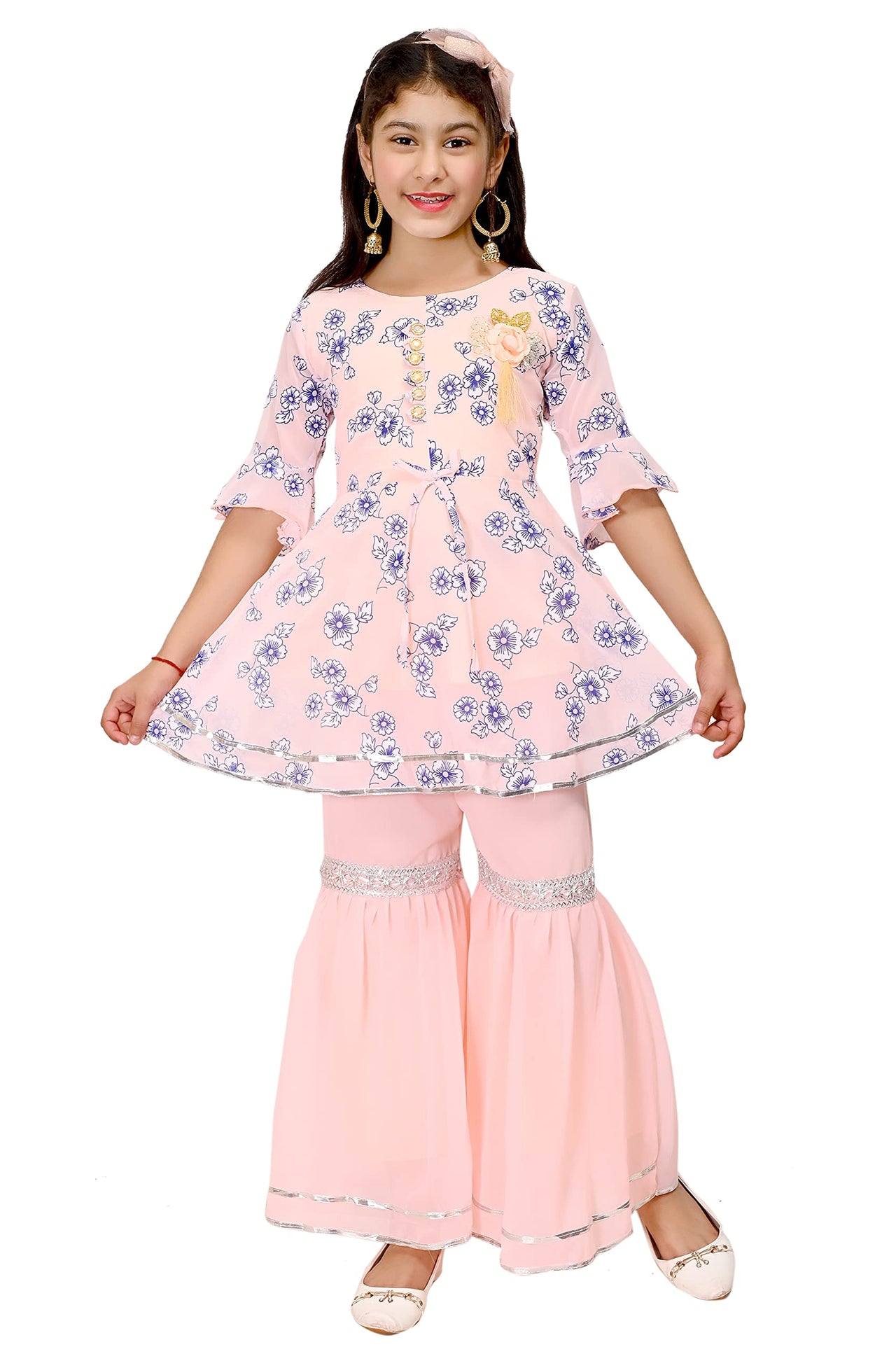 FNOCKS Girls Georgette Anarkali Kurta and Sharara Pants 7 Years-8 Years