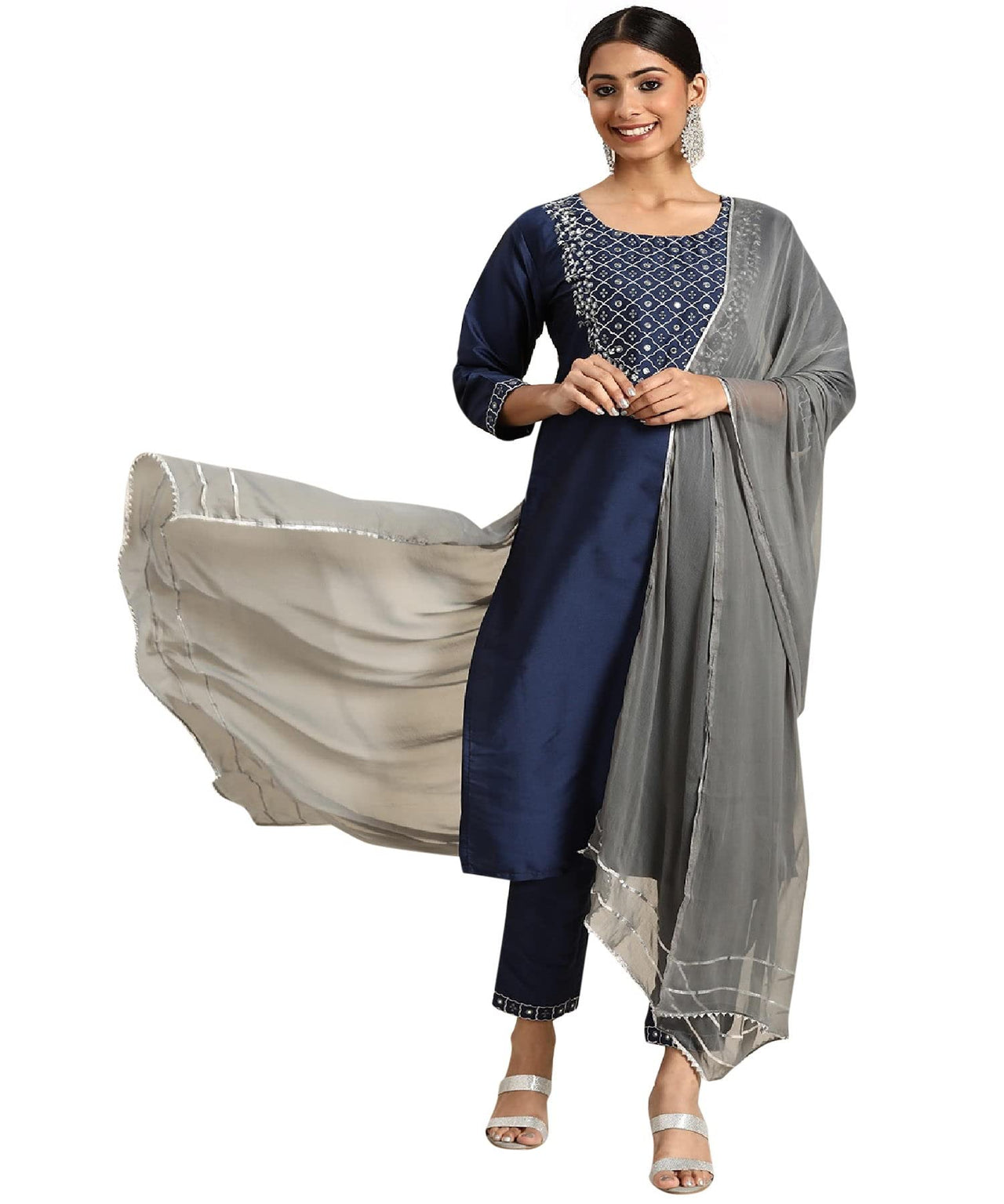 LookMark Womens Art Silk Kurta and Pant Set with Dupatta