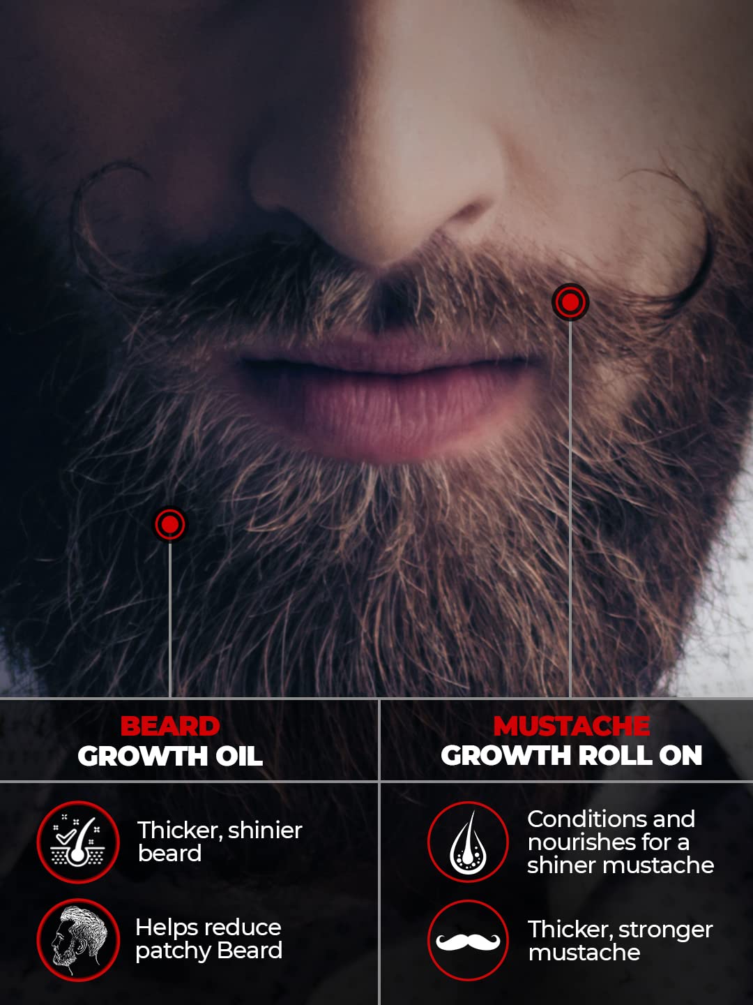 Beard Hair Growth Oil, 50ml & Mustache Growth Roll, 8 ml |Beard Oil for Uneven, Patchy & Fast Beard Growth |Oil for Stronger & Fuller |Boosts Mustache Hair Growth | Goodness of Almond & Coconut Oil