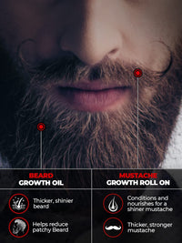 Beard Hair Growth Oil, 50ml & Mustache Growth Roll, 8 ml |Beard Oil for Uneven, Patchy & Fast Beard Growth |Oil for Stronger & Fuller |Boosts Mustache Hair Growth | Goodness of Almond & Coconut Oil