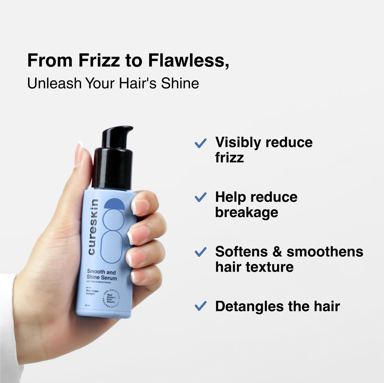 Cureskin Smooth and Shine Hair Serum for Dry Frizzy Hair Women and Men | Helps Reducing Hair Breakage, Frizz and Detangels for Strong, Protected and Shiny Hair