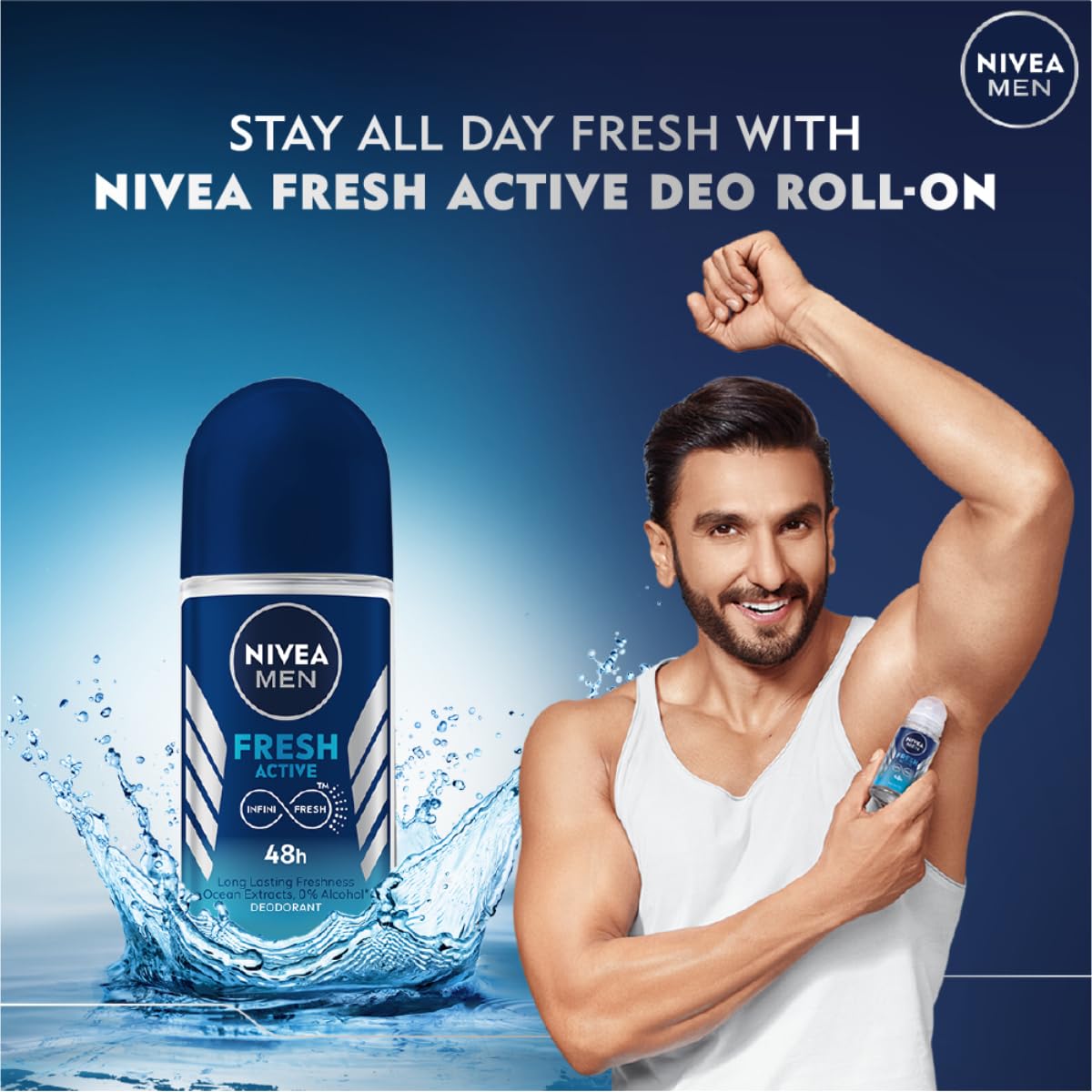 NIVEA MEN Fresh Active 50ml Deo Roll On | With Fresh Ocean Extracts| 72 H Freshness| 0% Alcohol | Dermatologically Approved & Paraben Free Formula (Pack of 3)