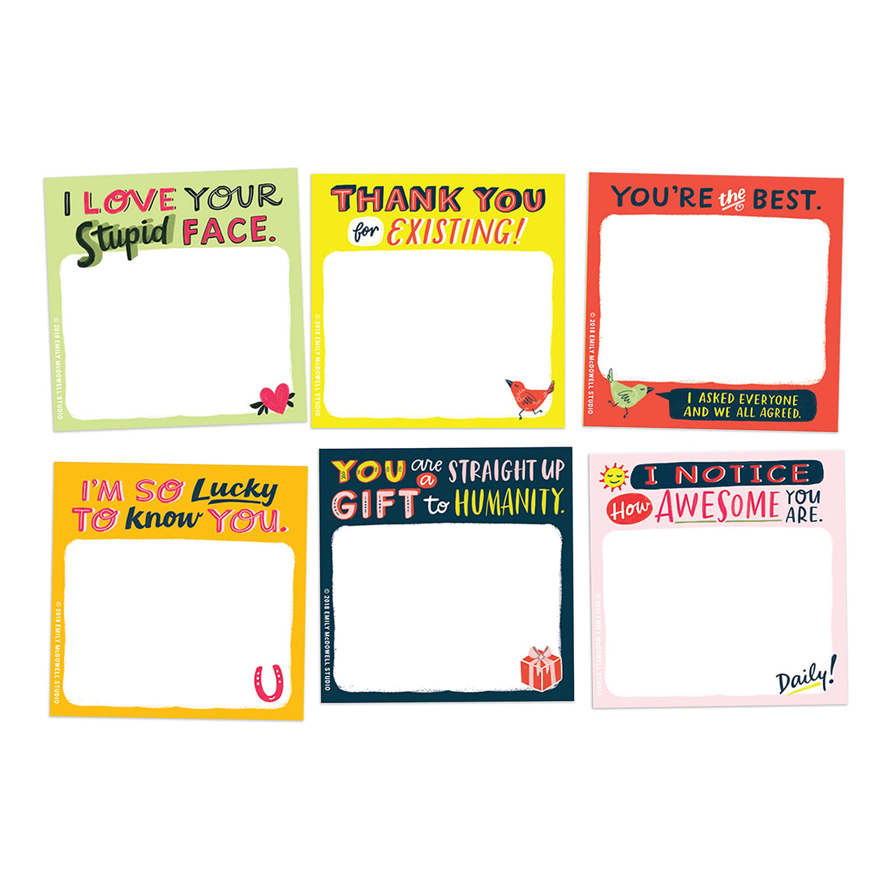 Em & Friends Thank You Sticky Note Packet, 6 Sticky Note Pads Set, 2.75 x 2.75-Inches and 40-Sheets Each