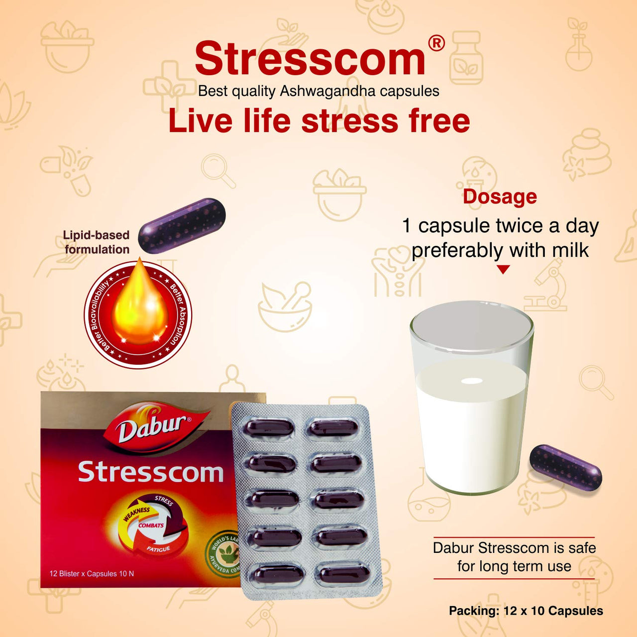 Dabur Stresscom - 10 capsules *12 strips