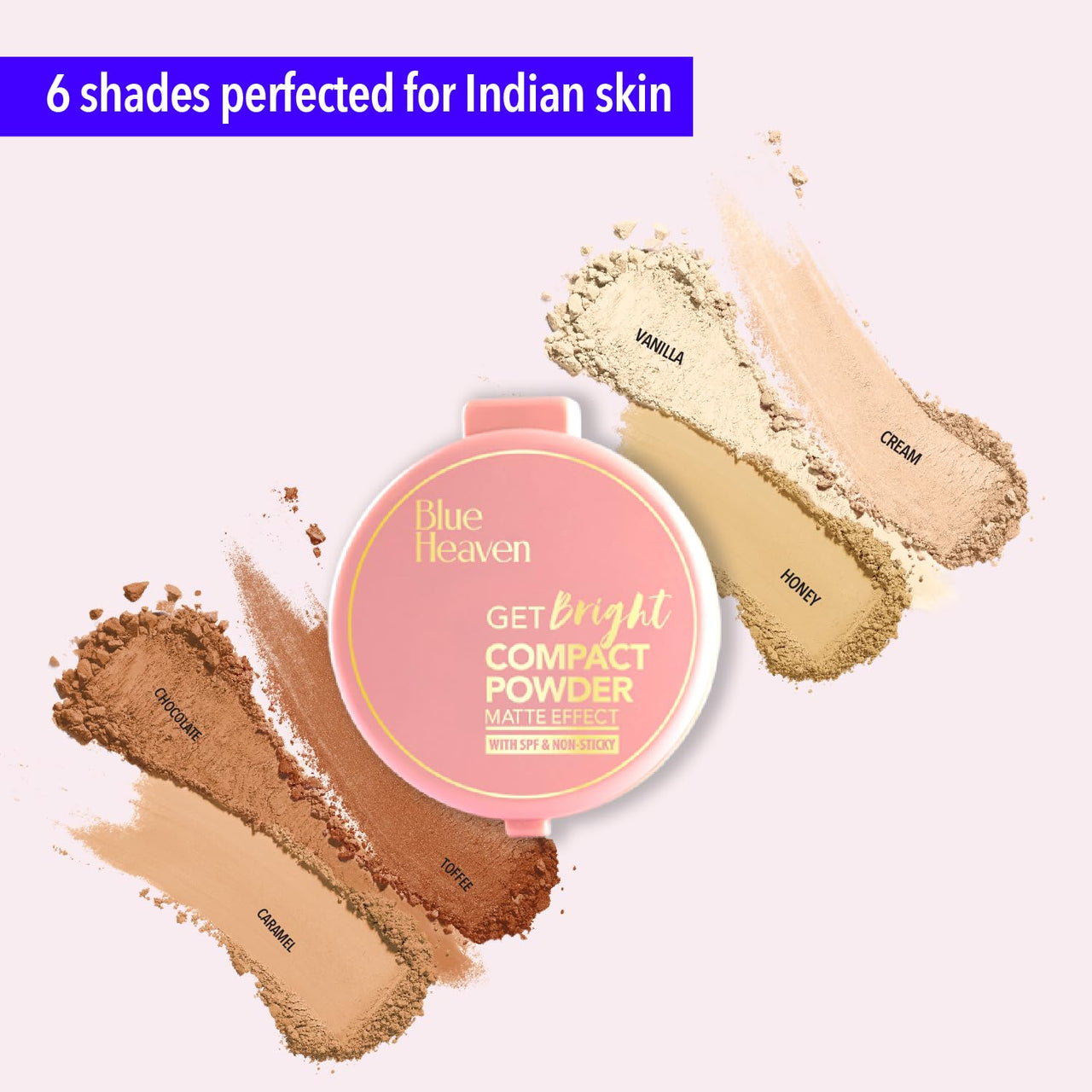 Blue Heaven Get Bright Compact Powder for Women With SPF Sun Protection, Non Sticky, Oil Free, Matte Finish Light Weight Formula, Cream,16g