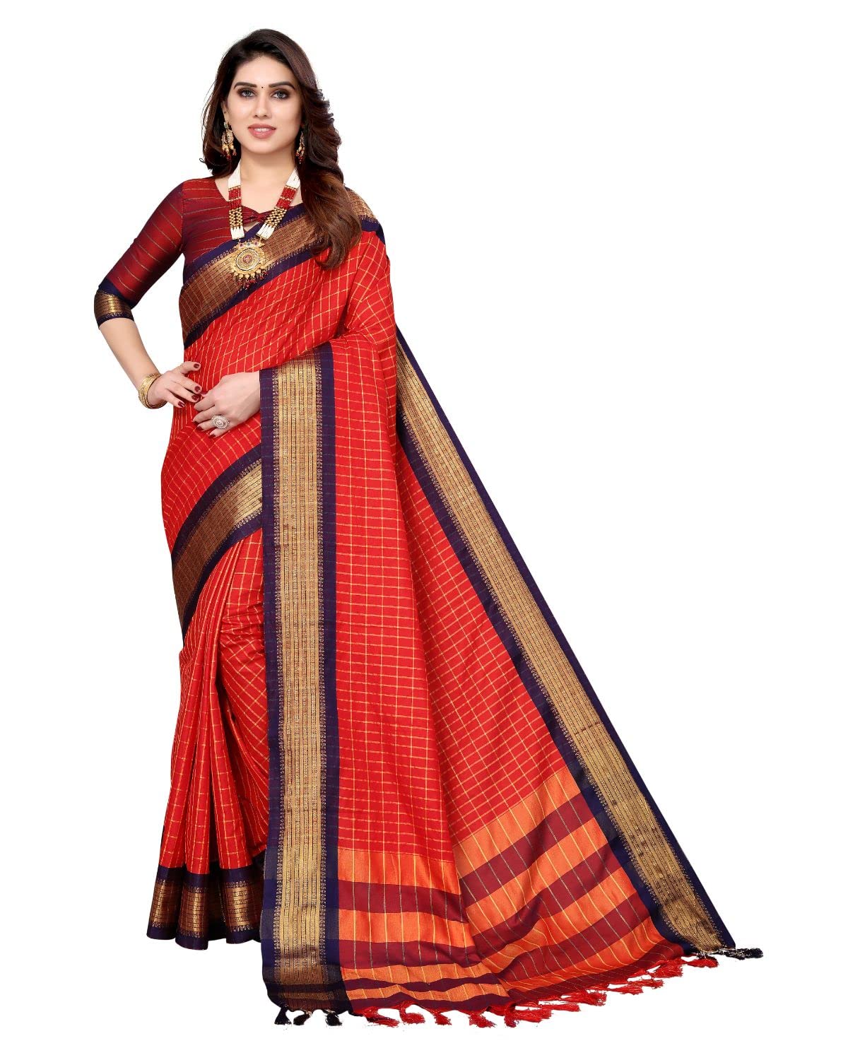 Tarshika Women's  Cotton Silk Handloom Weaving Silk Saree With Rich Contrast Pallu(COTTON SILK SAREE_04)