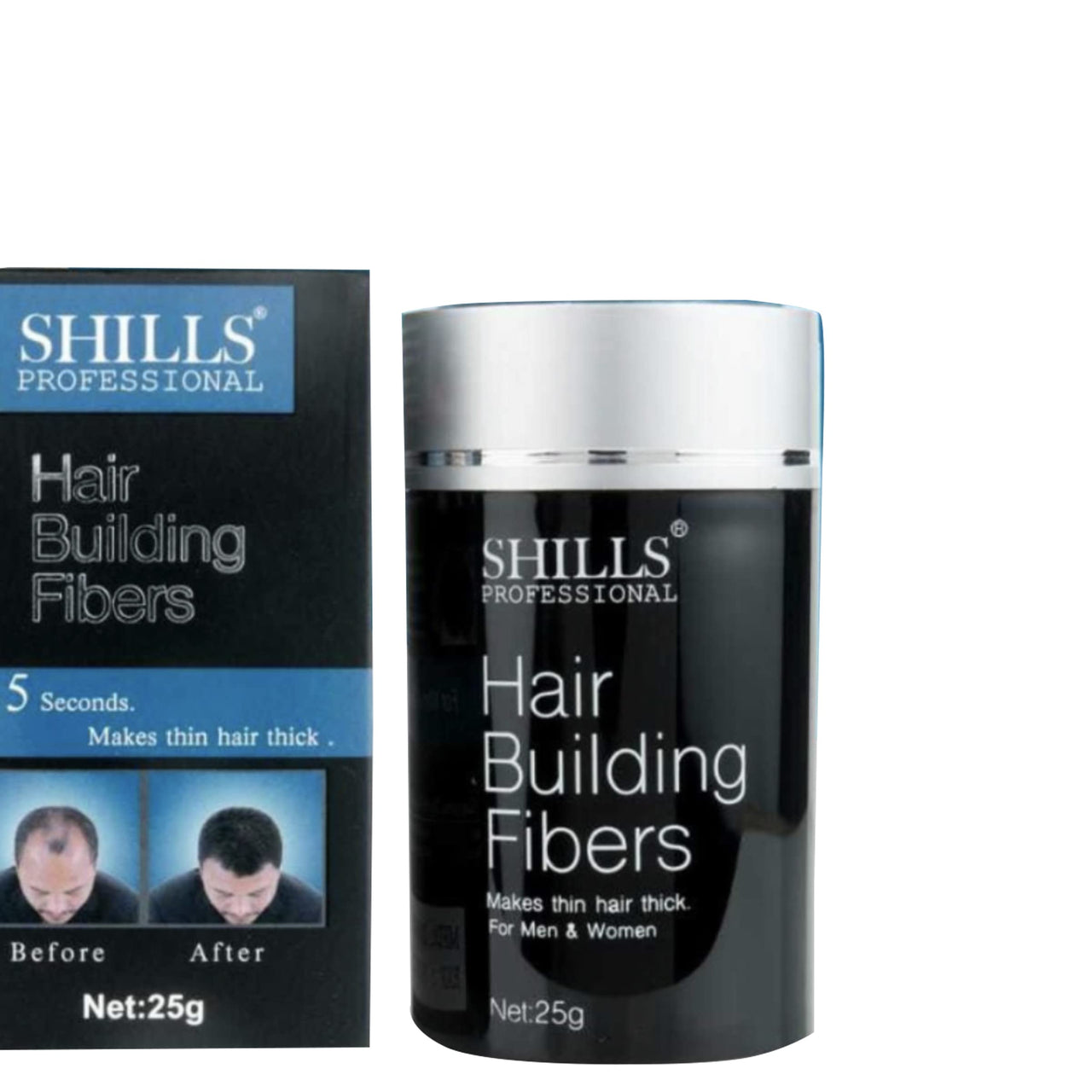 Shills Professional Black Hair Building Fibers Men,Women fibers for Hair loss coverage (net 25g)